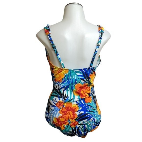 Croft & Barrow One-Piece Women Swimsuit US 14 Lined Ruched Floral Vibrant - Picture 2 of 10